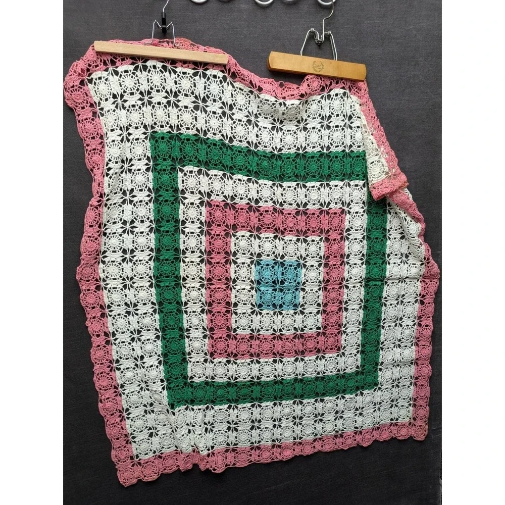 Vtg Handmade Tablecloth Cotton Crochet 42